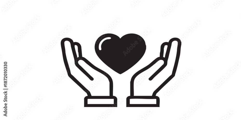 Obraz premium Healthcare vector icon, hands holding heart symbol, medical and health care concept, outline and filled style, clean black line and solid design, minimal flat icon, isolated on transparent background,