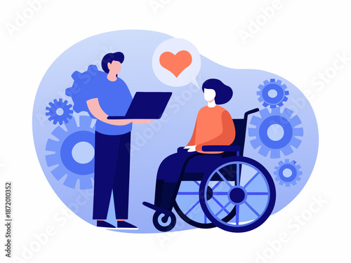 Diverse team collaborating with accessible technology and care