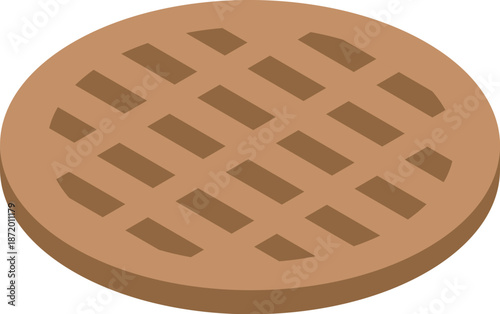 Close up of a round waffle featuring a grid pattern, creating a visually appealing texture