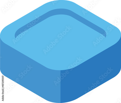 Simple geometric figure forming a slightly concave platform in a light blue color, viewed isometrically
