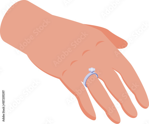 Hand showing an elegant diamond ring, symbolizing a marriage proposal or wedding ceremony