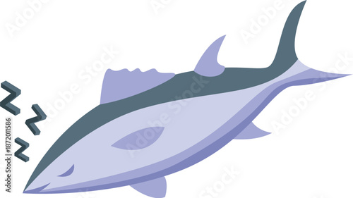 Tuna fish is sleeping, isometric icon of a tuna fish sleeping peacefully