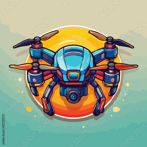 Detailed Cartoon Drone Illustration with Vibrant Colors and Modern Design.