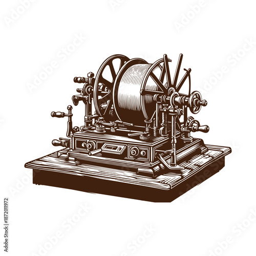 Vintage telegraph machine with mechanical components