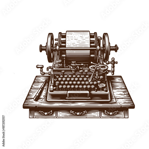 Vintage telegraph machine with wheels and controls