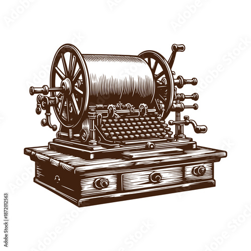 Vintage telegraph machine with wheels and controls