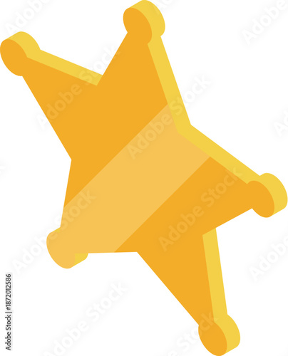 Golden sheriff star badge isometric icon symbolizes authority, justice, and law enforcement in western and american culture