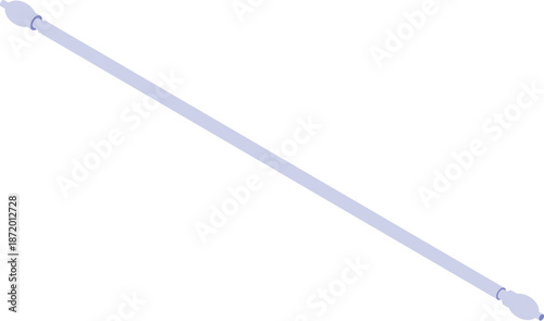 Metal curtain rod with decorative finials lying on white background, isometric view