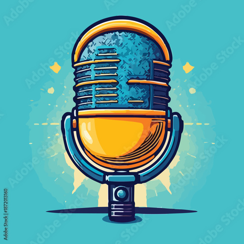 Vintage Microphone Illustration with Retro Design and Vibrant Colors.