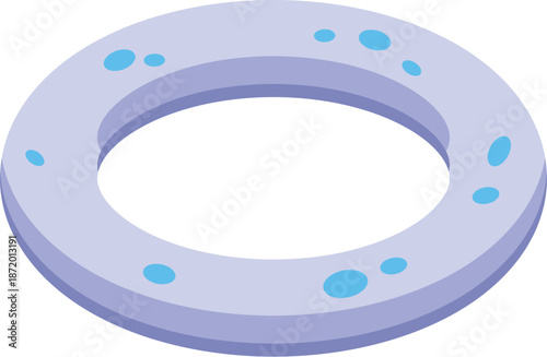 Lavender inflatable ring with blue spots floating on water, providing safety and fun during summer vacation