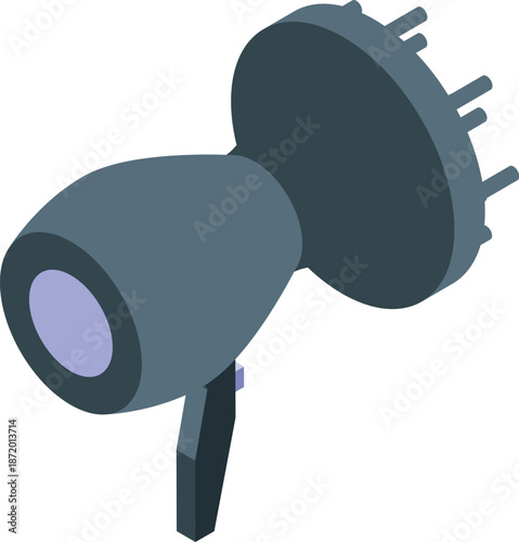 Modern hair dryer diffuser spreading hot air for hair styling, professional hairdressing tool