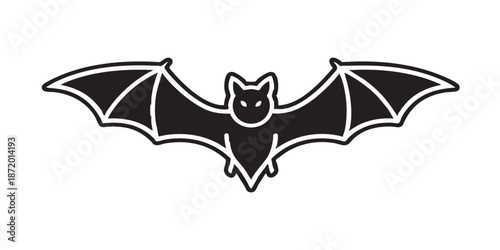Bat vector icon, flying bat animal symbol, outline and filled style, clean black line and solid design, minimal flat icon, isolated on transparent background, suitable for UI, web, app, wildlife, hall