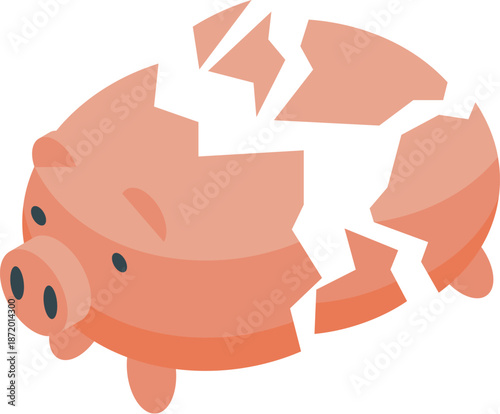Piggy bank breaking, representing economic hardship and financial ruin