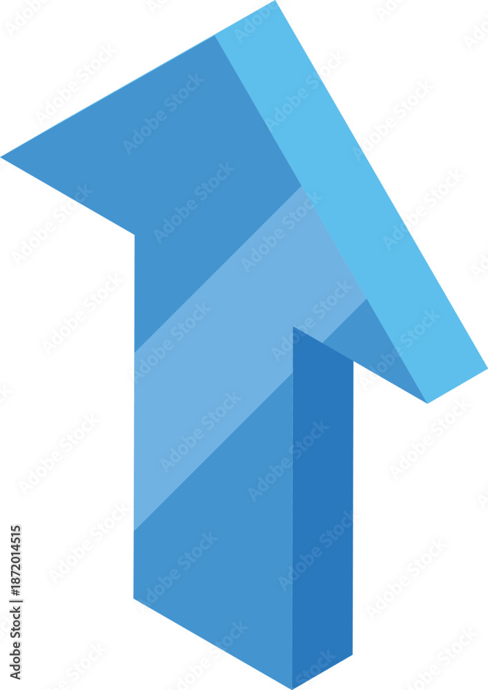 Fototapeta premium Blue arrow pointing upwards, symbolizing growth, success, and positive progress in business, finance, and marketing