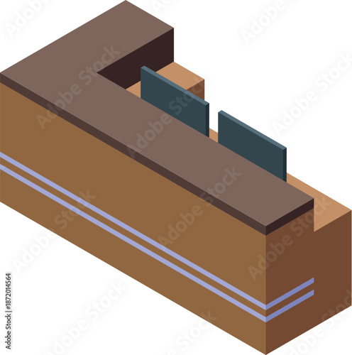 Reception desk with computer monitors representing a modern office environment, ideal for business and workplace concepts