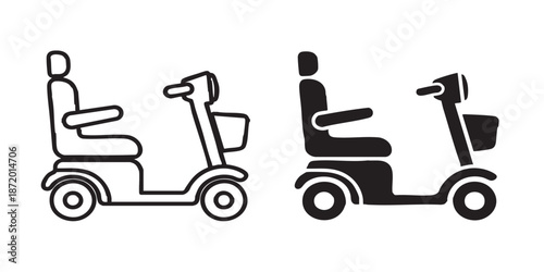 Mobility scooter vector icon, personal transport and accessibility symbol, outline and filled style, clean black line and solid design, minimal flat icon, isolated on transparent background, suitable 