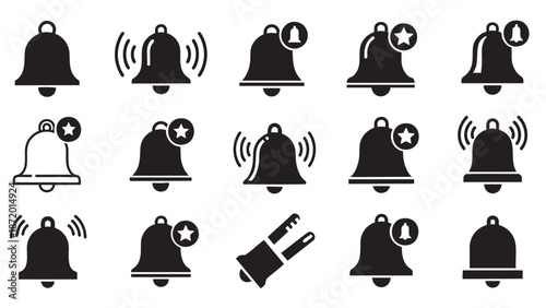 Set of vector alarm clock icons with different notification symbols