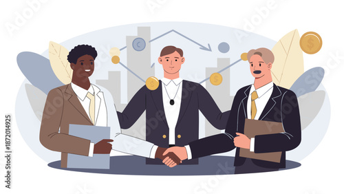 Vector illustration of three businessmen in a meeting