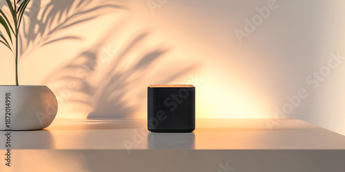 Portable Speaker Mockup Placed Centrally on Minimalist Surface