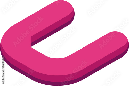 3d pink letter u with isometric projection floating on a white background, perfect for graphic design projects