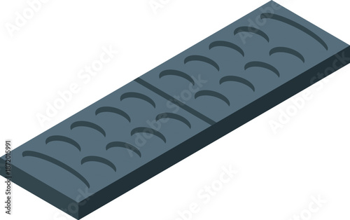 Isometric view of a drainage channel cover, ensuring efficient water runoff and pedestrian safety in urban areas