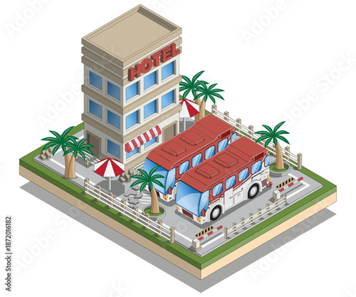 Hotel. Isometric. Isolated on white background. Vector illustration.