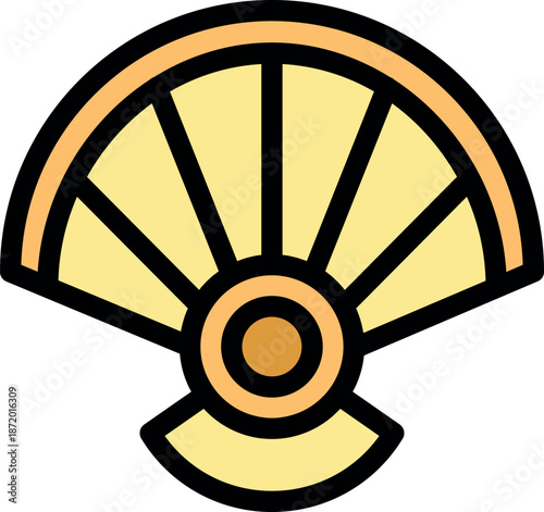 Golden hand fan symbolizing grace, history, and cultural heritage