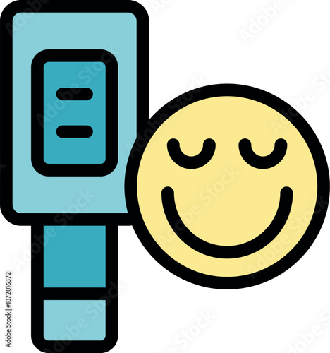 Electronic thermometer showing normal body temperature with a smiling face representing health and well being