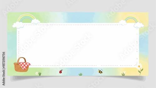 Blank White Space For Text With Picnic Basket And Insects.