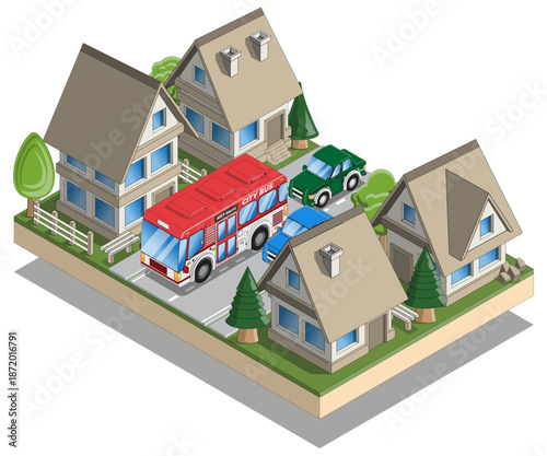 City street. Isometric. Isolated on white background. Vector illustration.