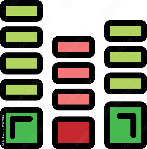 Colorful audio mixer is displaying sound levels bouncing and moving up and down