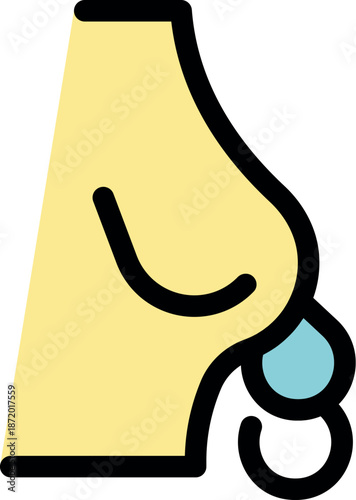 Human nose dripping mucus, representing illness, allergy, or cold symptoms