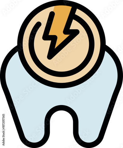 Electric current symbol flashing over molar tooth, indicating sudden sharp pain and tooth sensitivity