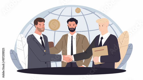 Businessmen shaking hands in a professional global setting