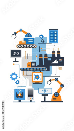 Industrial automation and technology network connecting factories and devices.