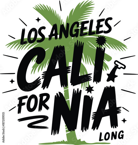 Los Angeles California Long Text with Palm Tree