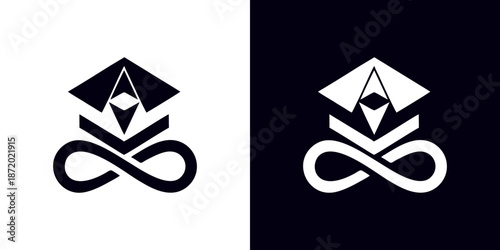 Elegant logo designs featuring infinity symbols and diamond shapes in modern black and white styles, ideal for businesses and brands usually used for graduation logos.