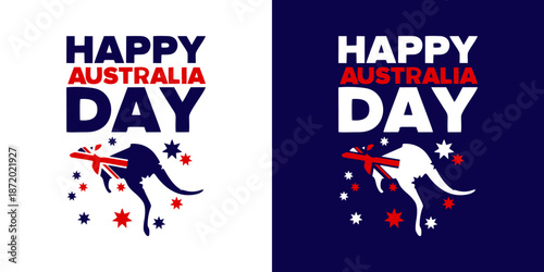 Vibrant Australia Day logo featuring a kangaroo and confetti, perfect for celebrating national pride and festive events