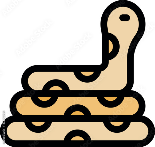Stylized illustration of a snake coiled atop a stack of logs, showcasing its unique markings and creating a sense of tranquility