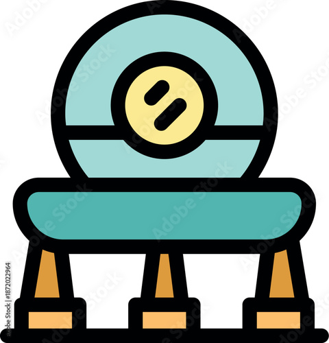 Cartoon spaceship is landing with its hatch open, revealing an empty cockpit and extending its legs for a smooth touchdown