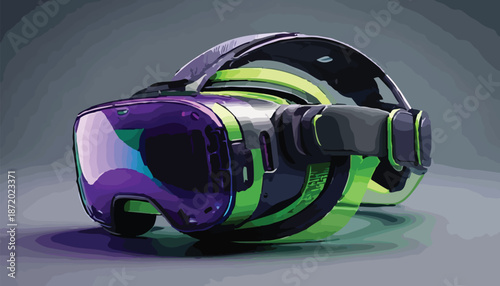 Sleek Virtual Reality Headset with Vibrant Purple and Green Accents.