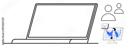 Team collaboration concept. Team collaboration through laptop, group icons, and data analysis visuals. Team collaboration enhances productivity, communication, and decision-making. For teamwork