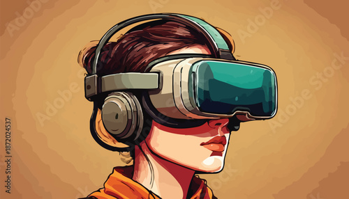 Woman Immersed in Virtual Reality with VR Headset.