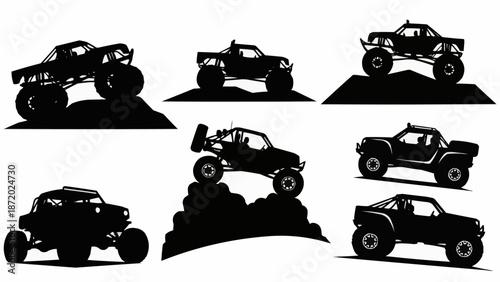 Collection of Monster Truck Silhouettes in Action Poses.