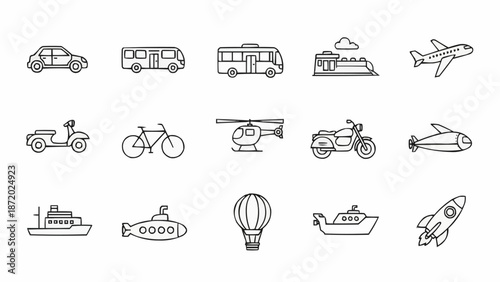 Collection of Hand Drawn Transportation Icons.