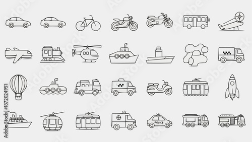 Collection of Hand Drawn Transportation Icons.