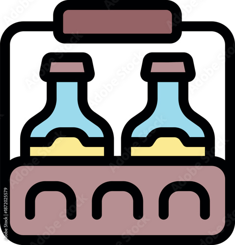 Cardboard six pack carrying box holding two bottles, ideal for transporting and storing bottled beverages