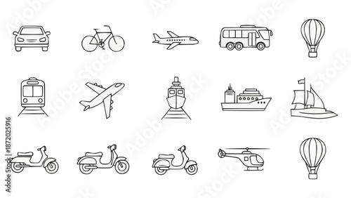 Collection of Transportation Icons Hand Drawn Style.