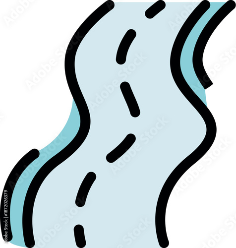 Winding river flowing through a landscape, creating meanders and curves, symbolizing nature, journey, and the passage of time