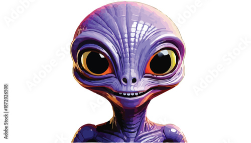 Detailed Portrait of a Cartoonish Purple Alien with Large Eyes.